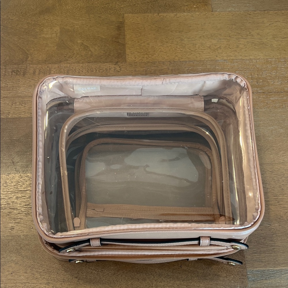 CALPAK Blush Pink Clear Cosmetic Travel Bag
